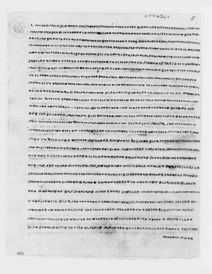 An encrypted letter from Benjamin Church page 1