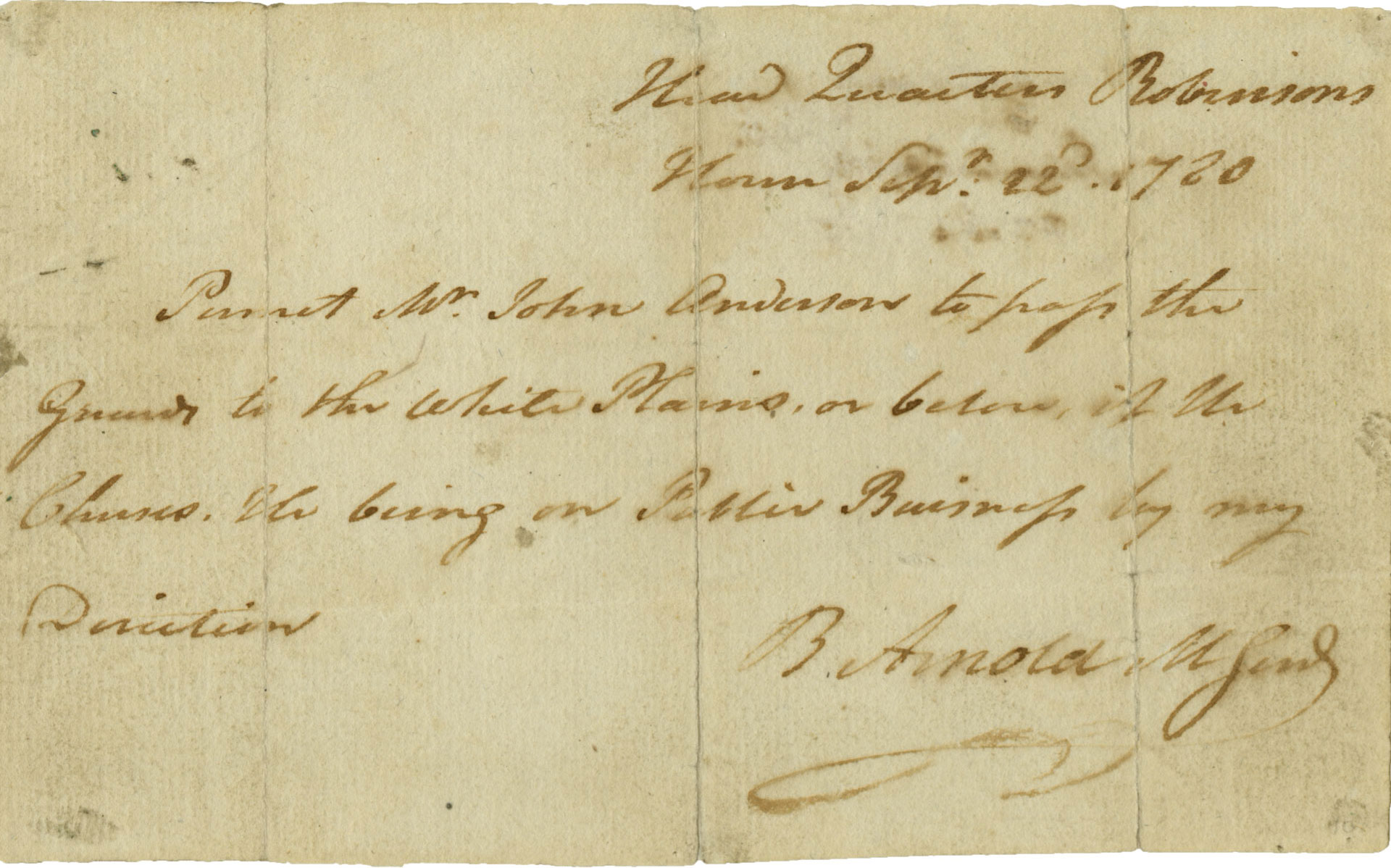 A note allowing safe passage of John André