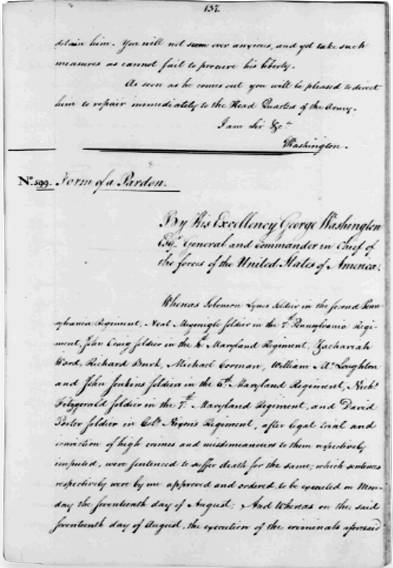 Letter from General Washington ordering a prisoner exchange to return Lewis Costigin to the American lines. 