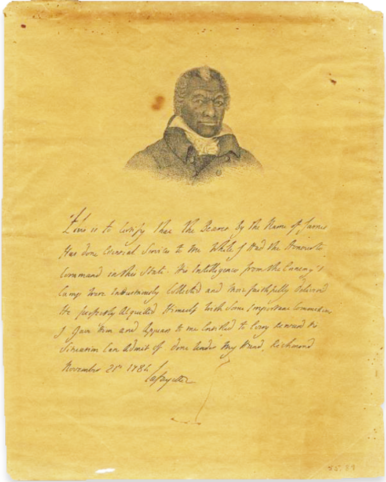 Penned by the Marquis de Lafayette on November 12, 1784, this handbill endorsed James Armistead's petition to the Virginia state government