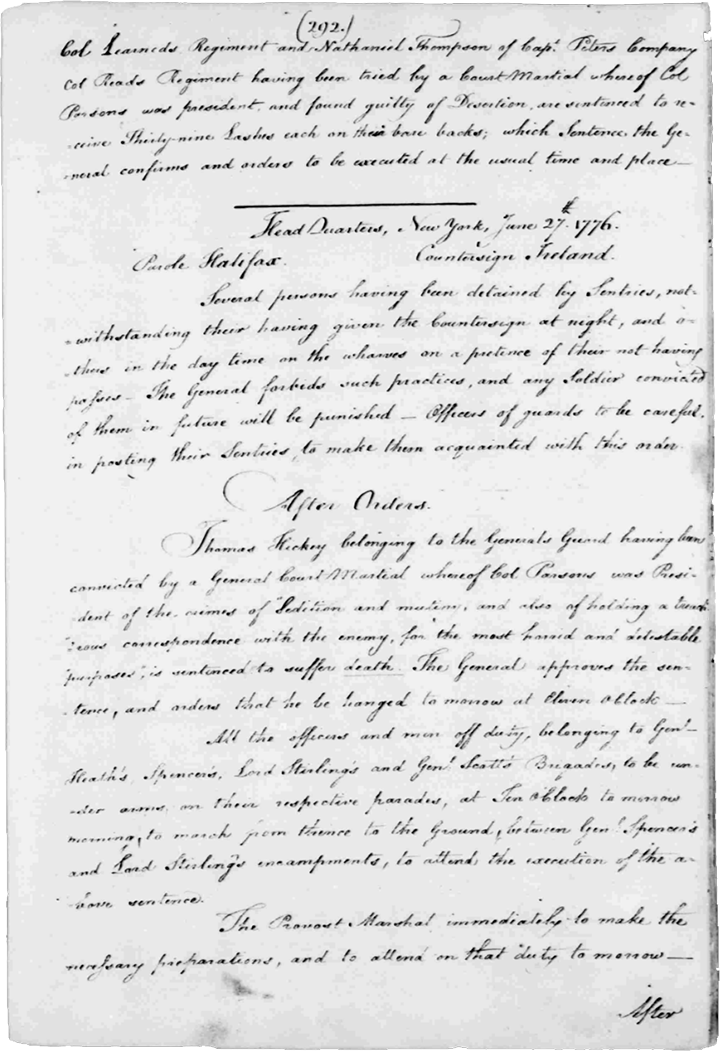  General Washington’s Field Orders entry for June 27, 1776