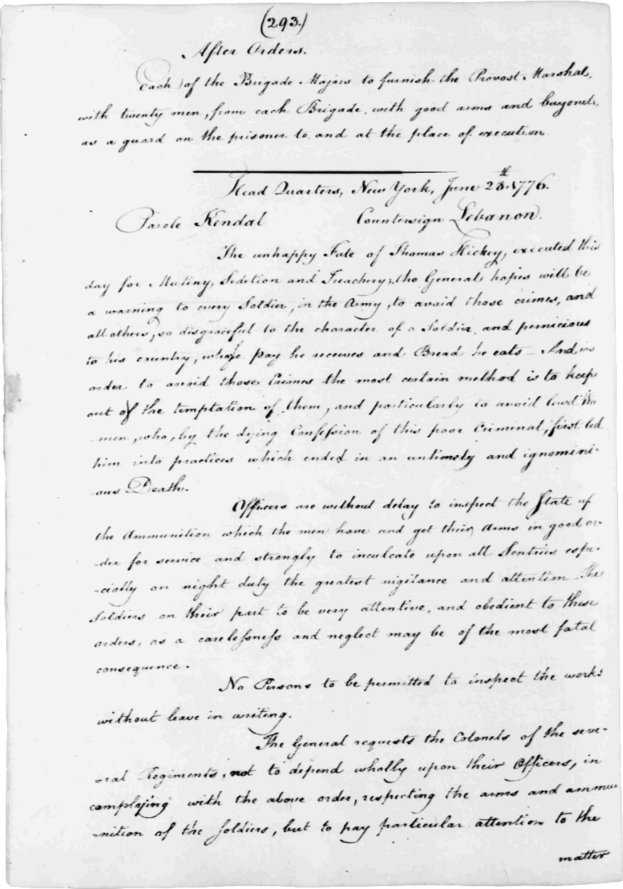  General Washington’s Field Orders entry for June 27, 1776